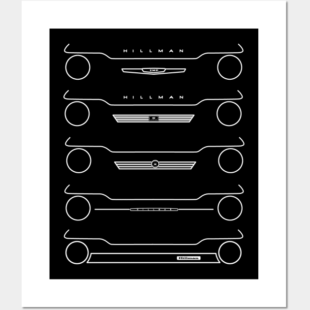 Hillman Imp evolution classic 1960s-1970s British car white outline graphic Wall Art by soitwouldseem